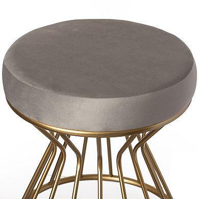 Modern Velvet Stool with Bent Metal Base Standard Ottoman