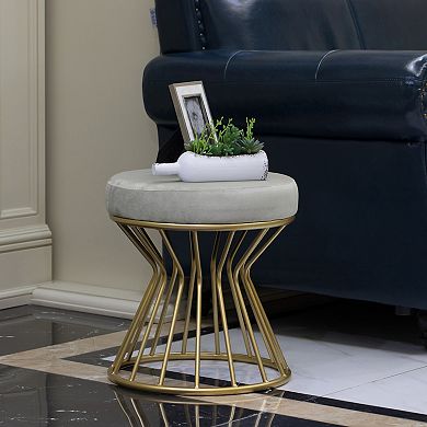 Modern Velvet Stool with Bent Metal Base Standard Ottoman