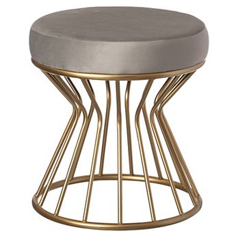 Modern Velvet Stool with Bent Metal Base Standard Ottoman