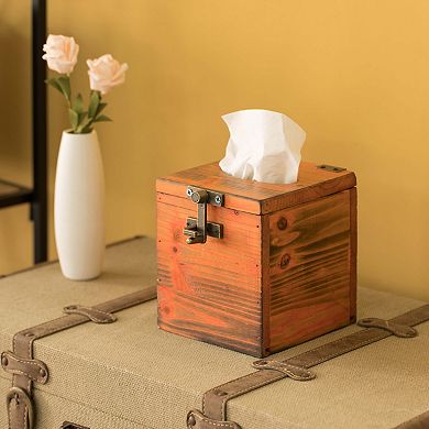 Wooden Rustic Lockable Tissue Box Cover Holder