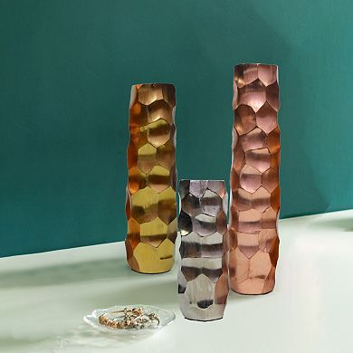 Set of 3 Decorative Modern Metal Honeycomb Design Table Flower Vase
