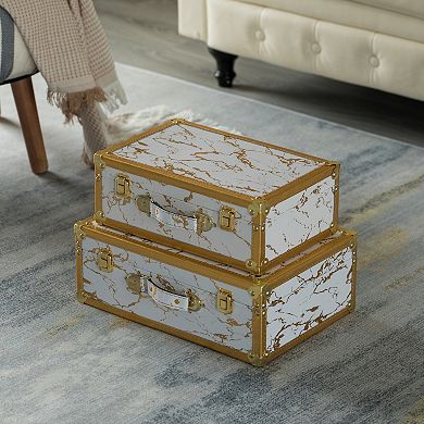 Set of 2 Luxury Marble White and Gold Hand Luggage Suitcase for Decor