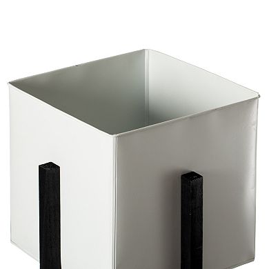 Indoor and Outdoor White Iron Planting Box with Black Wooden Frame