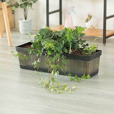 Gardenised Outdoor and Indoor Rectangle Trough Plastic Planter Box, Vegetables or Flower Planting Pot, Brown Large