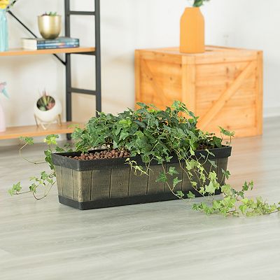 Gardenised Outdoor and Indoor Rectangle Trough Plastic Planter Box, Vegetables or Flower Planting Pot, Brown Large