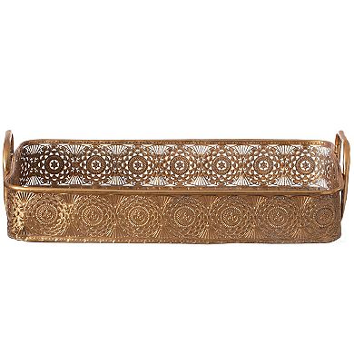 Metal Gold Rectangular Serving Tray with Oval Design and Handles, Large