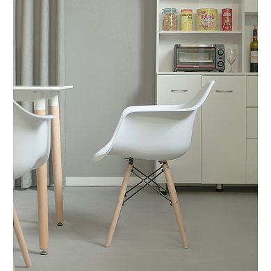 Mid-Century Modern Style Plastic DAW Shell Dining Arm Chair with Wooden Dowel Eiffel Legs