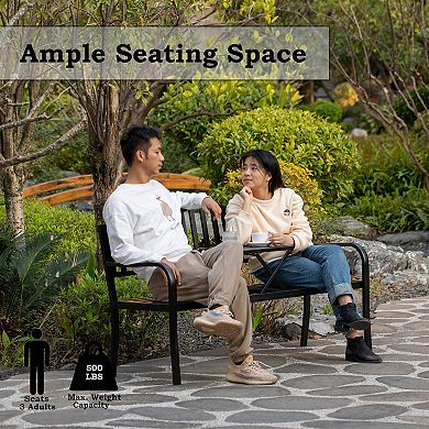 Outdoor Powder Coated Steel Park Bench, Garden Bench with Pop Up Middle Table