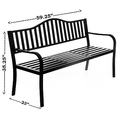 Outdoor Powder Coated Steel Park Bench, Garden Bench with Pop Up Middle Table