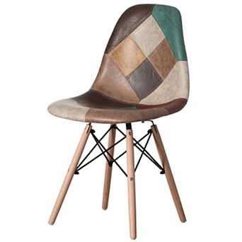 Modern Fabric Patchwork Chair with Leather and Suede Like Tones with Wooden Legs