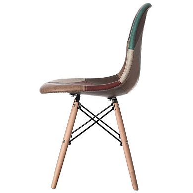 Modern Fabric Patchwork Chair with Leather and Suede Like Tones with Wooden Legs