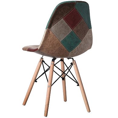 Modern Fabric Patchwork Chair with Leather and Suede Like Tones with Wooden Legs
