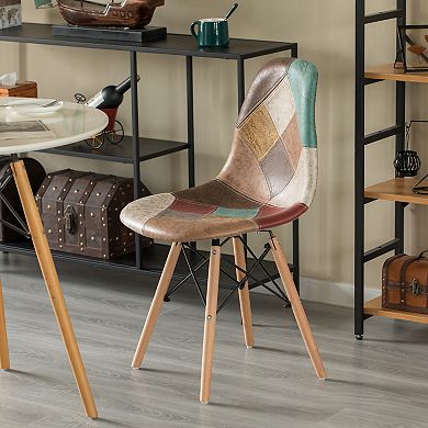 Modern Fabric Patchwork Chair with Leather and Suede Like Tones with Wooden Legs