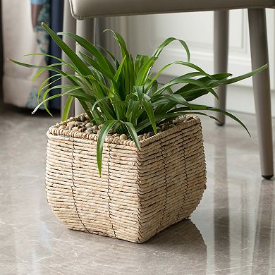 Woven Square Flowerpot Planter with Leak-Proof Plastic Lining