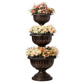 Outdoor Garden Triple Stacked Flower Bowl Urn Tier Planter Decoration