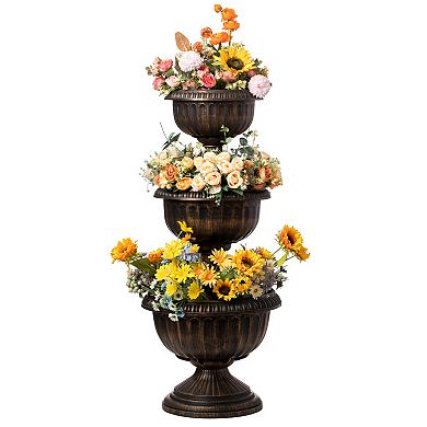 Outdoor Garden Triple Stacked Flower Bowl Urn Tier Planter Decoration