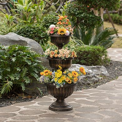 Outdoor Garden Triple Stacked Flower Bowl Urn Tier Planter Decoration