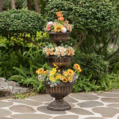 Outdoor Garden Triple Stacked Flower Bowl Urn Tier Planter Decoration