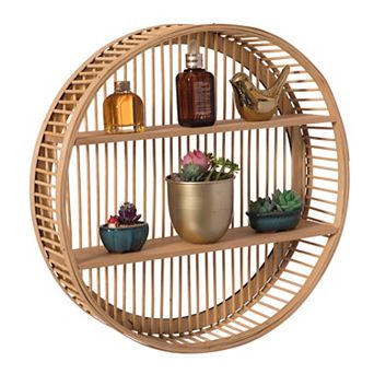 Decorative Rattan Round Display Shelf With 2 Shelves for The Dining Room, Living Room, or Office.