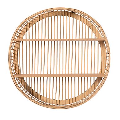 Decorative Rattan Round Display Shelf With 2 Shelves for The Dining Room, Living Room, or Office.