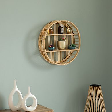 Decorative Rattan Round Display Shelf With 2 Shelves for The Dining Room, Living Room, or Office.