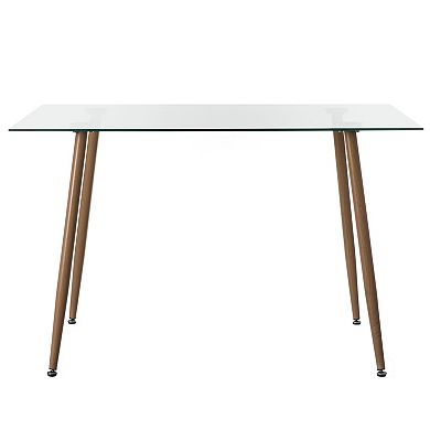 Rectangle Glass Top Accent Dining Table with Solid Wood Legs