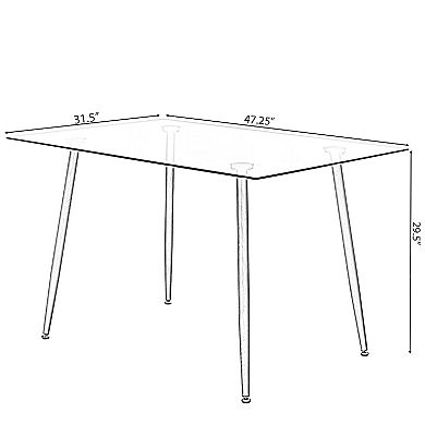 Rectangle Glass Top Accent Dining Table with Solid Wood Legs
