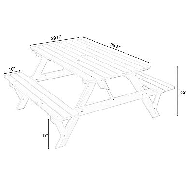Outdoor Wooden Patio Deck Garden 6-Person Picnic Table