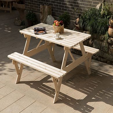 Outdoor Wooden Patio Deck Garden 6-Person Picnic Table