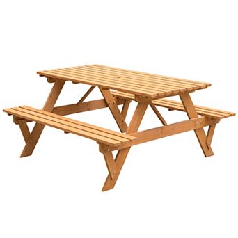 Outdoor Wooden Patio Deck Garden 6-Person Picnic Table