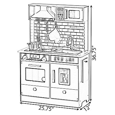 Wooden Play Kitchen Toy, Light on Microwave, Cabinet, Sound Electronic Stove