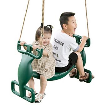 Outdoor Swingset Plastic Double Glider Playground Patio 2 Person Kids Fun Swing, Green