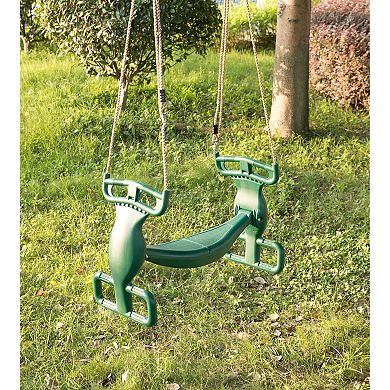 Outdoor Swingset Plastic Double Glider Playground Patio 2 Person Kids Fun Swing, Green