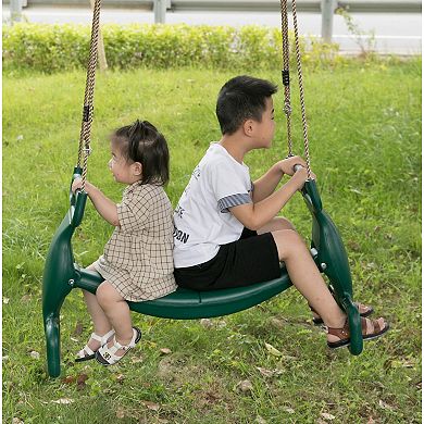 Outdoor Swingset Plastic Double Glider Playground Patio 2 Person Kids Fun Swing, Green