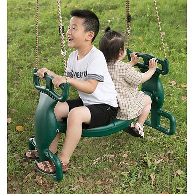 Outdoor Swingset Plastic Double Glider Playground Patio 2 Person Kids Fun Swing, Green