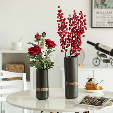 Decorative Modern Cylinder Shape Table Vase Flower Holder with Rope