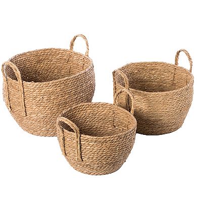 Decorative Round Wicker Woven Rope Storage Blanket Basket with Braided Handles