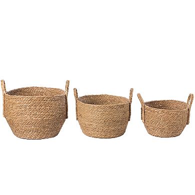 Decorative Round Wicker Woven Rope Storage Blanket Basket with Braided Handles