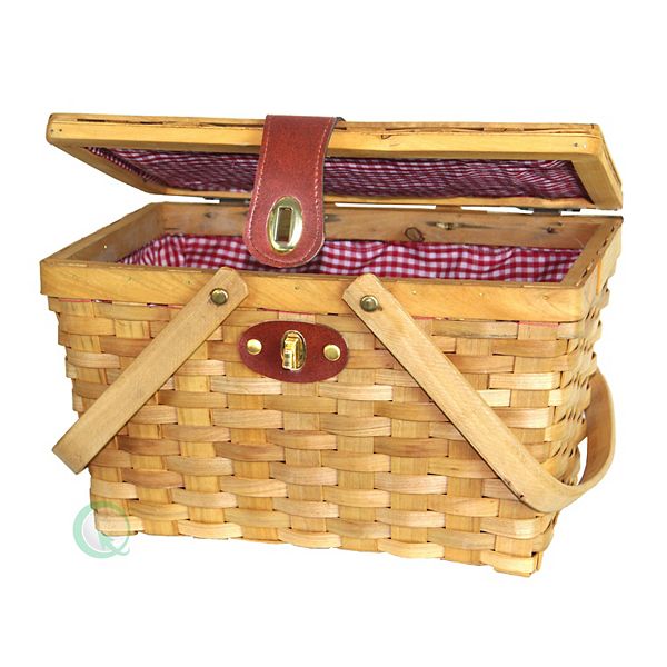 Picnic Basket with Red White Plaid Lining