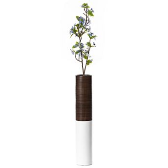 Modern Tall Decorative White and Brown Ripped Cylinder Floor Vase