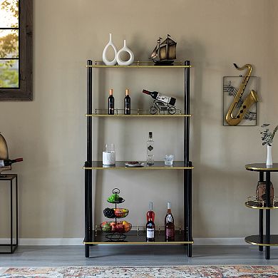 Classy and Elegant 4 Tiered Multifunctional Wooden Open Bar Shelves, Modern Console Table