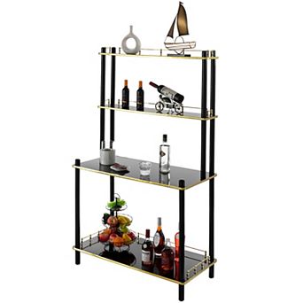Classy and Elegant 4 tier d Multifunctional Wooden Open Bar Shelves, Modern Console Table