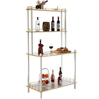 Classy and Elegant 4 tier d Multifunctional Wooden Open Bar Shelves, Modern Console Table