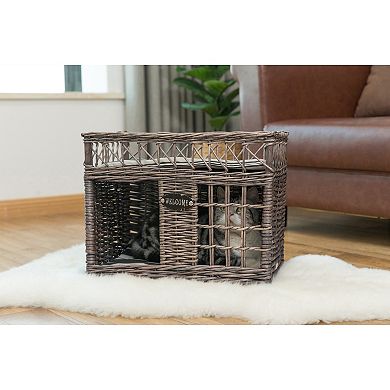 Two-level Willow Pet House with Soft Fabric Cushion For Cat or Dog