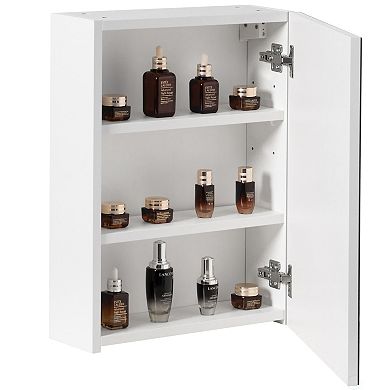 Wall Mount Bathroom Mirrored Storage Cabinet with Single Door , 2 Adjustable Shelves Medicine Wood Organizer Storage Furniture for Bathrooms, Kitchens, and Laundry Room