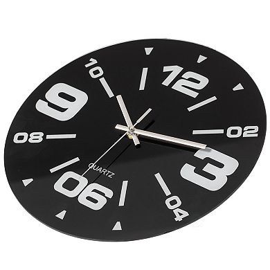 Black Decorative Unique Modern Round Glass Wall Clock, for Living Room, Kitchen, Dining or Bedroom