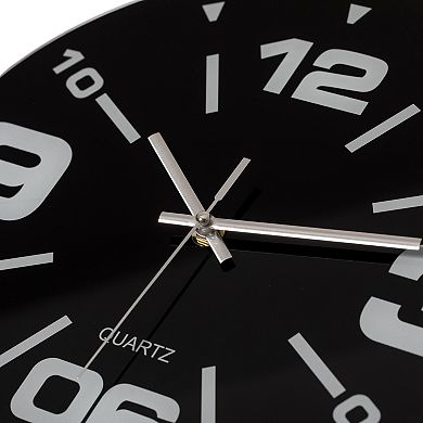 Black Decorative Unique Modern Round Glass Wall Clock, for Living Room, Kitchen, Dining or Bedroom