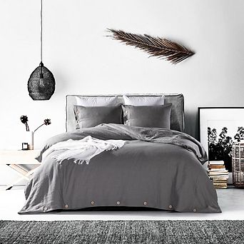 Stone Washed French Linen Duvet Cover Set 3 pc