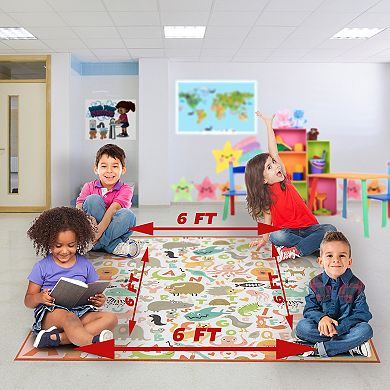 Deerlux 6 ft. Social Distancing Colorful Kids Classroom Seating Area Rug, ABC Animal Design