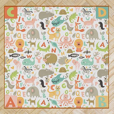 Deerlux 6 ft. Social Distancing Colorful Kids Classroom Seating Area Rug, ABC Animal Design